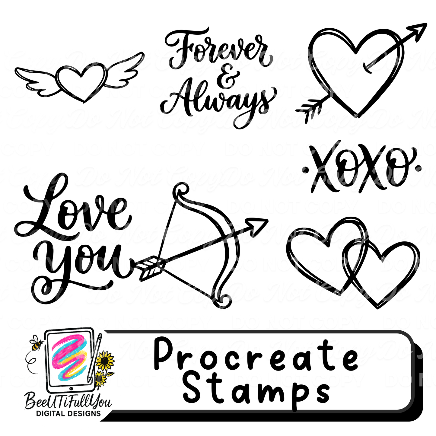 Valentine Procreate Stamp Bundle | Decorative Overlay Stamps for Procreate | Love & Heart Elements