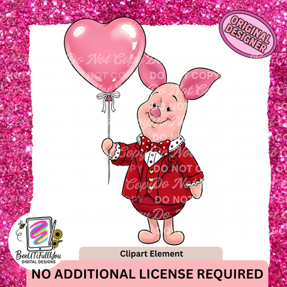 Valentine Balloon Animals Clipart Pack • 4 Cute Character Elements • Digital Download PNG •