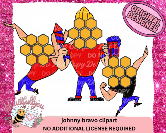Johnny Bravo Clipart | Patriotic 4th of July Cartoon clipart Set