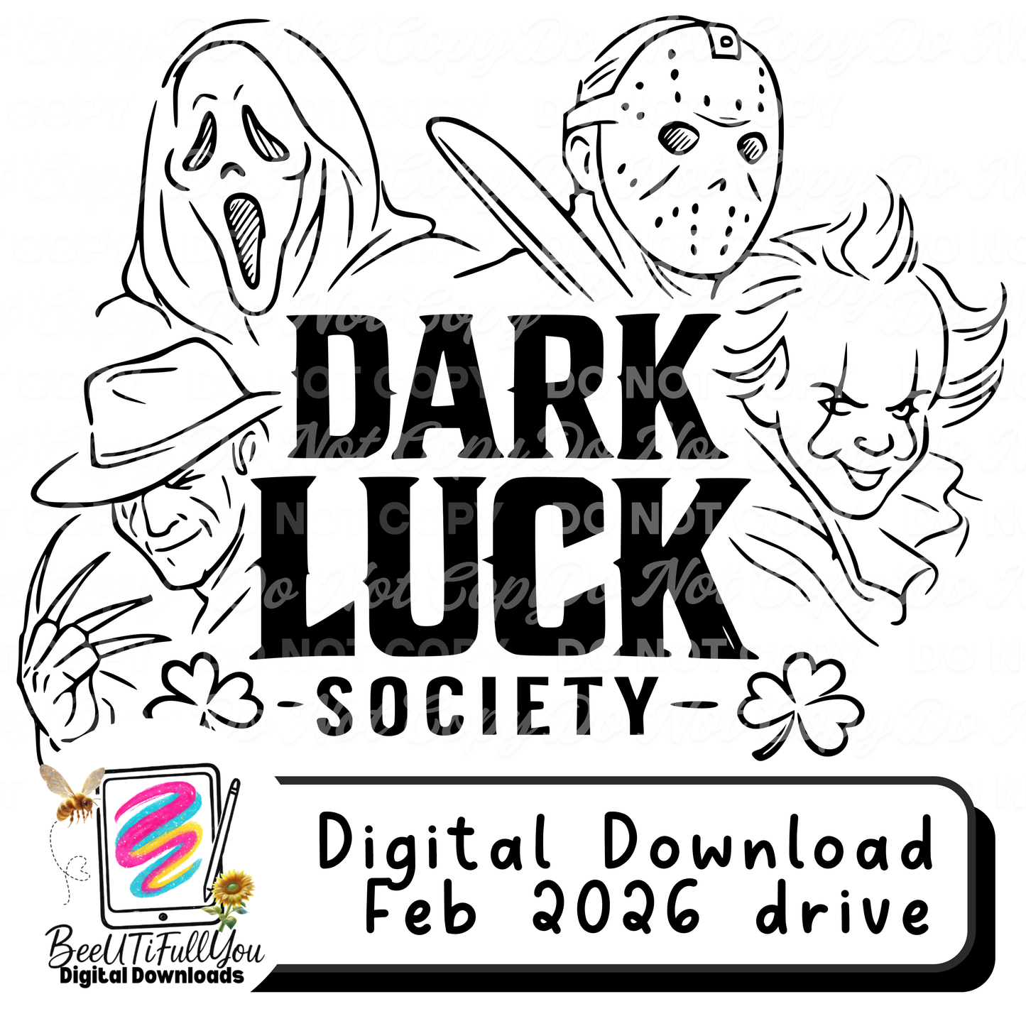 Dark Luck Society PNG | St. Patrick’s Day Horror Design | Outline Style Shirt Graphic | Digital Download