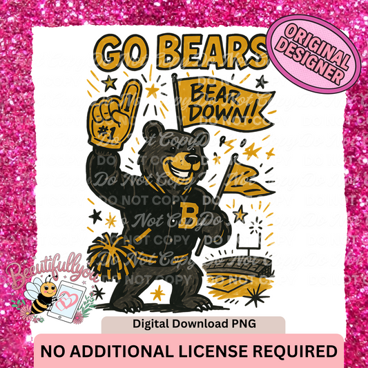 Go Bears Mascot PNG – Bear Down! School Spirit Digital Download