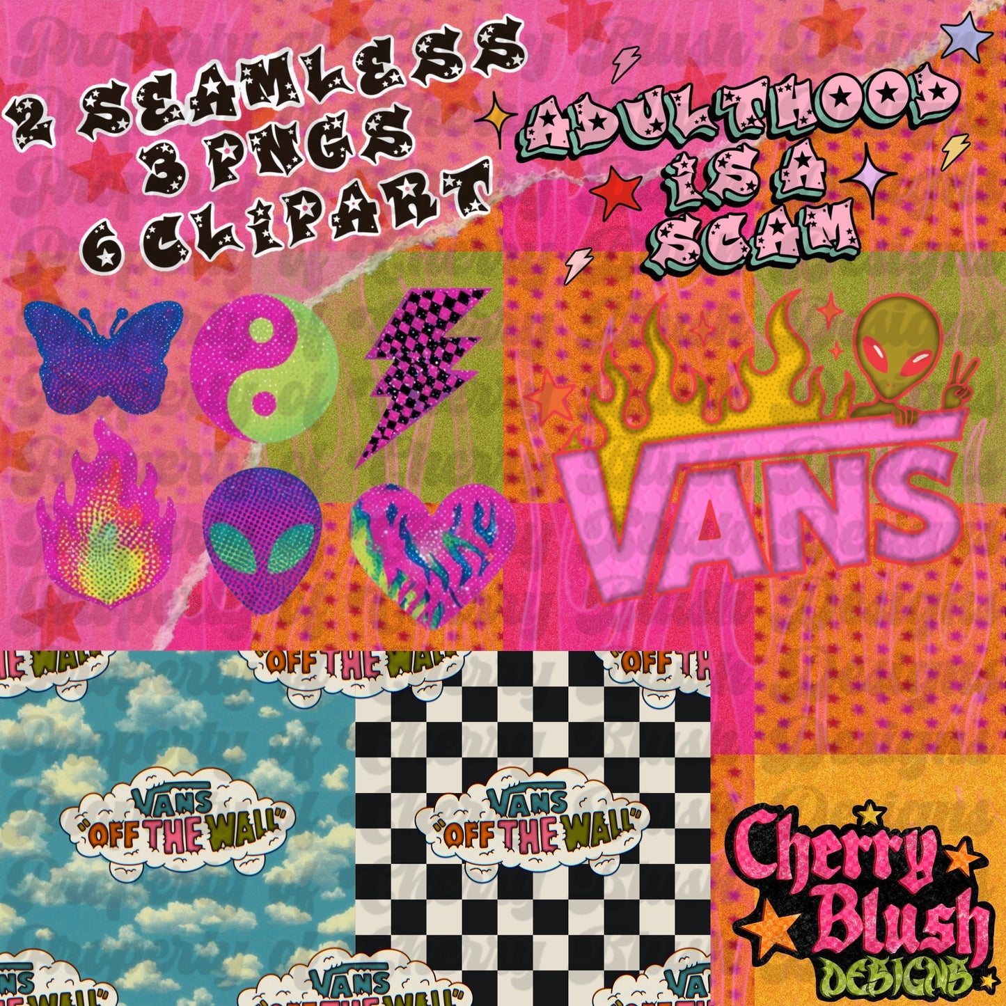 Broke Bitches Summer Collab Bundle | 56 PNG Designs | 28 Clipart | 19 Seamless Files | 33 Mockups | Alpha Sets & More