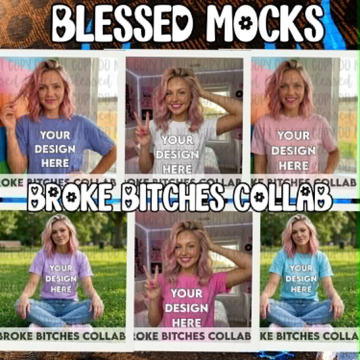 Broke Bitches Summer Collab Bundle | 56 PNG Designs | 28 Clipart | 19 Seamless Files | 33 Mockups | Alpha Sets & More