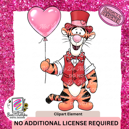 Valentine Balloon Animals Clipart Pack • 4 Cute Character Elements • Digital Download PNG •