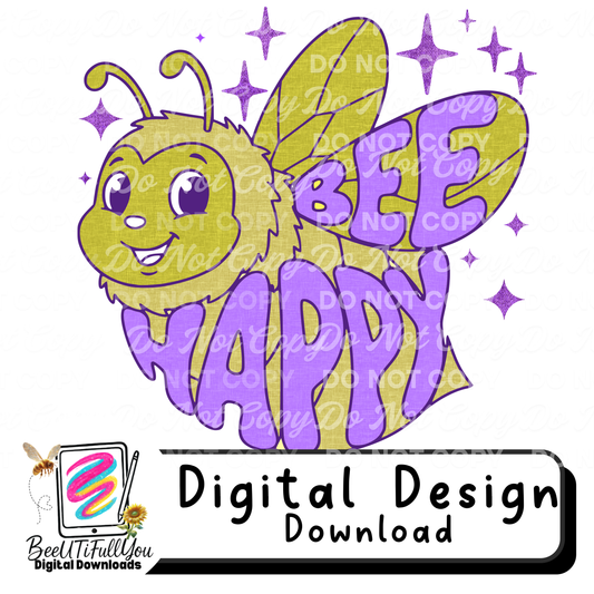 Bee Happy PNG | Cute Bee Illustration | Happy Bee Design | Colorful Whimsical Bee Art | Digital Download