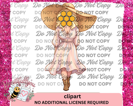 Southern Belle Summer Clipart – Cowgirl Hat & Flowy Dress PNG