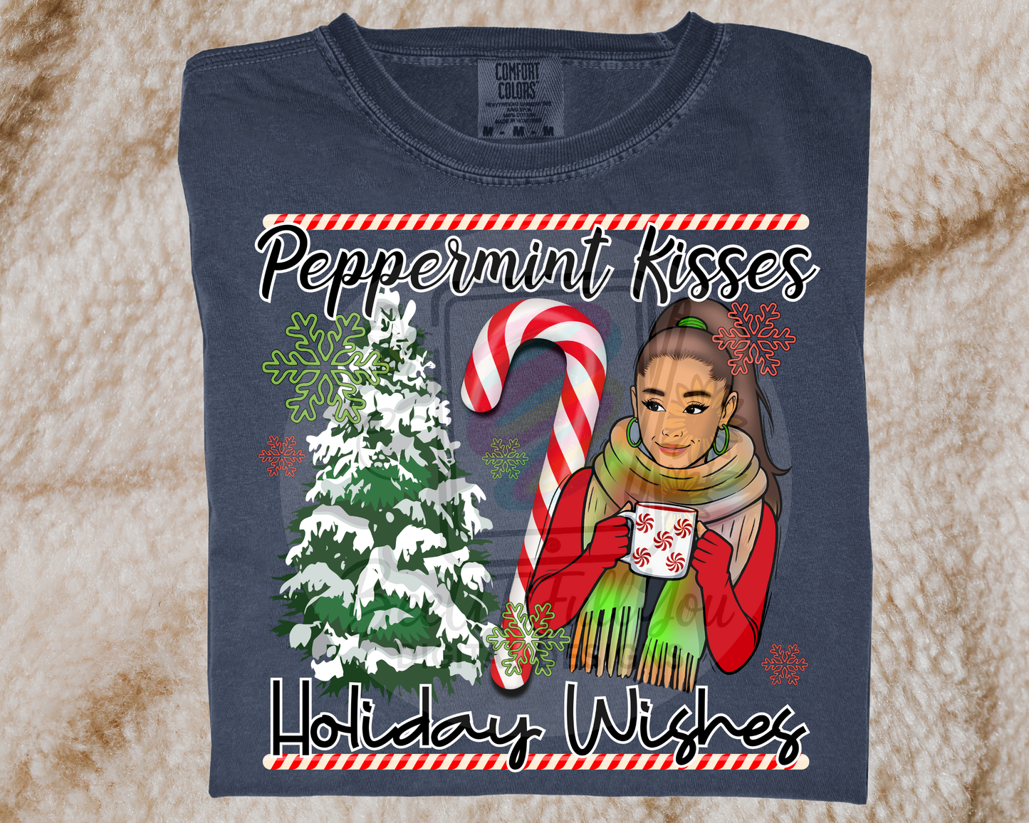 Peppermint Kisses Holiday Wishes PNG | Cozy Christmas Coffee Design | Festive Winter Girl PNG | BeeUTiFullYou Digital Download