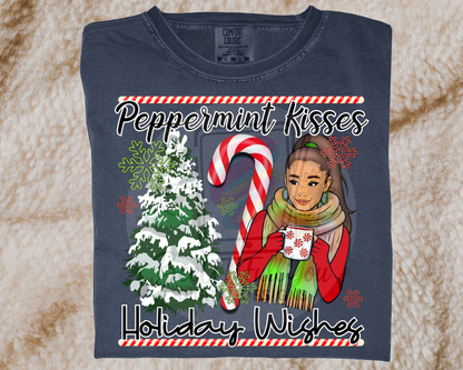 Peppermint Kisses Holiday Wishes PNG | Cozy Christmas Coffee Design | Festive Winter Girl PNG | BeeUTiFullYou Digital Download