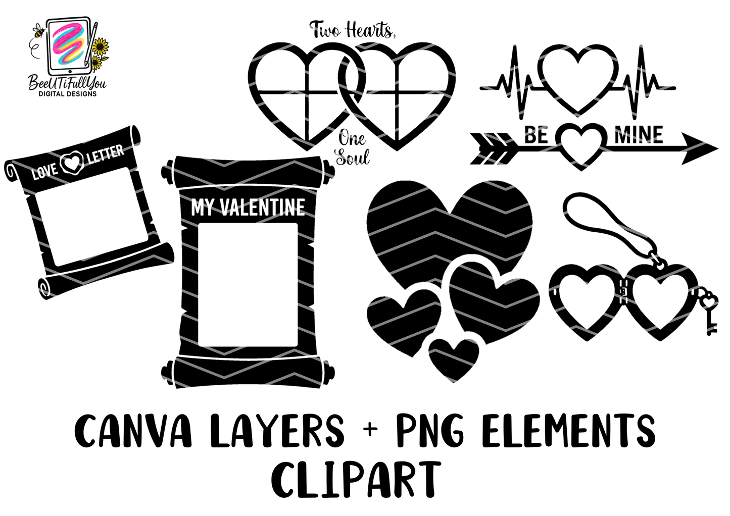 Valentine Layer Elements Bundle Canva Templates + PNG + SVG Clipart