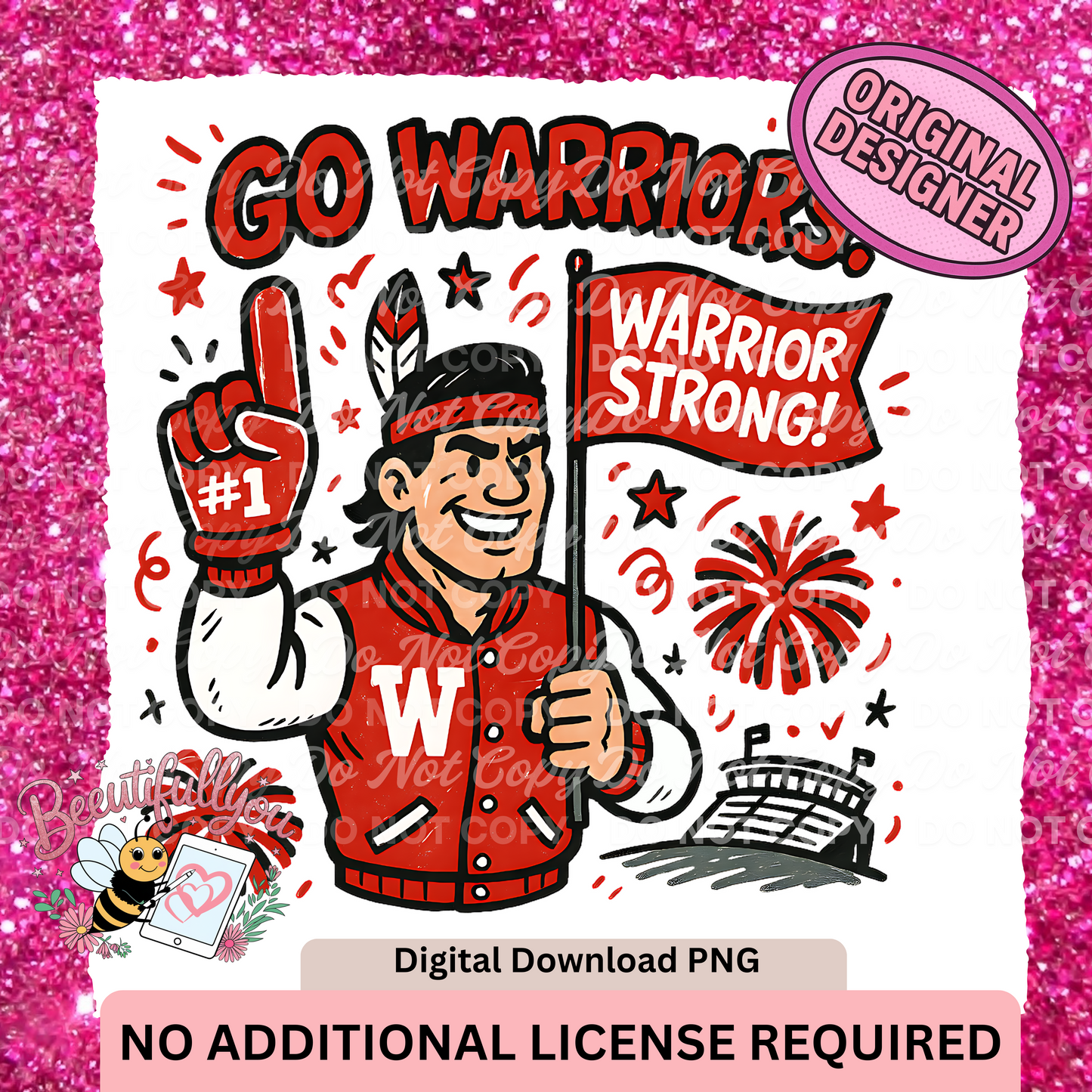 Go Warriors PNG – Warrior Strong Mascot Spirit Design