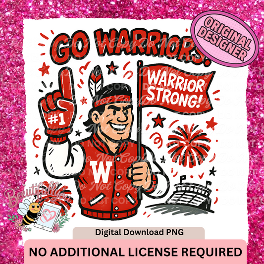 Go Warriors PNG – Warrior Strong Mascot Spirit Design