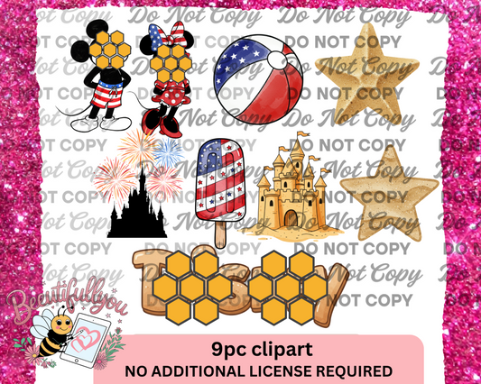 Patriotic Disney-Inspired Clipart – 9 Piece Summer Digital Download Set