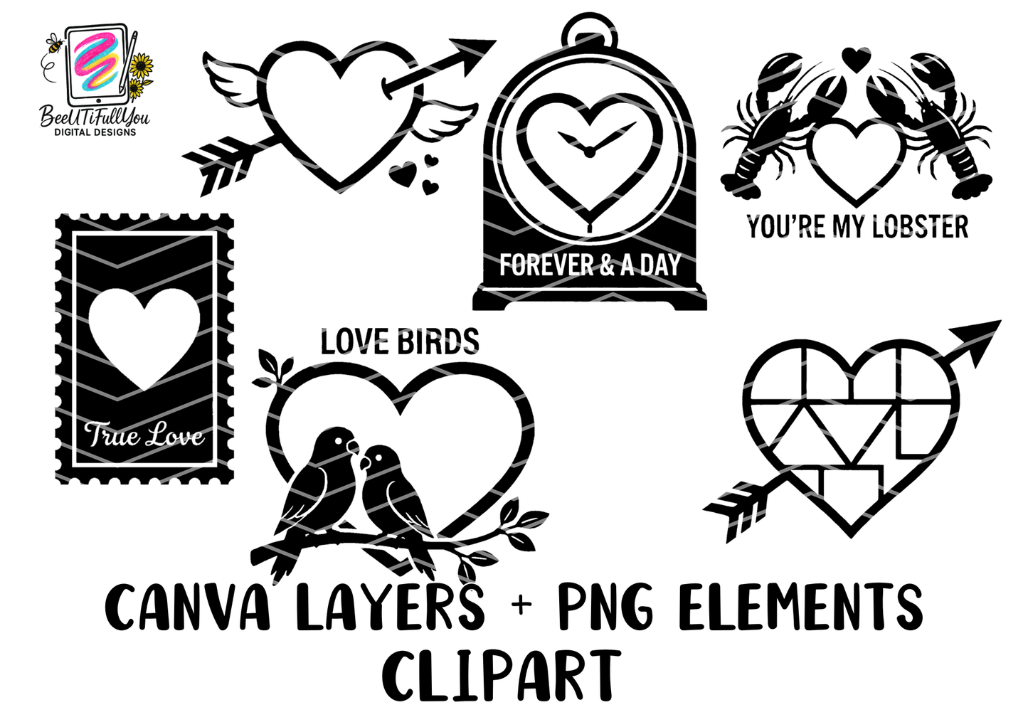 Valentine Layer Elements Bundle Canva Templates + PNG + SVG Clipart