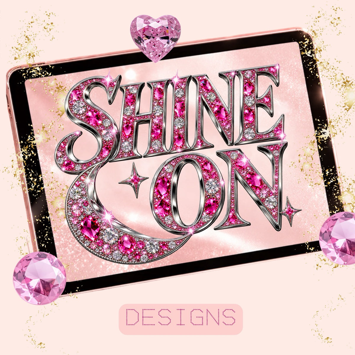 Bedazzled EVERYTHING Digital Mega Bundle | 41+ Digital Assets | Rhinestone Designs, Clipart, Seamless Patterns, Backgrounds & Font