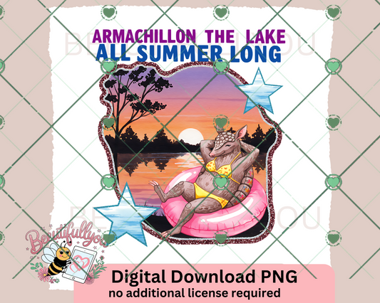 ArmaChillin' the Lake All Summer Long PNG – Funny Armadillo Lake Life Sublimation File