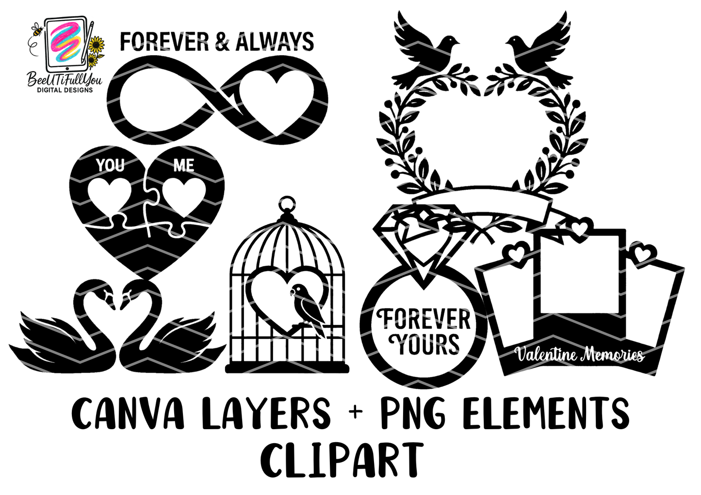 Valentine Layer Elements Bundle Canva Templates + PNG + SVG Clipart
