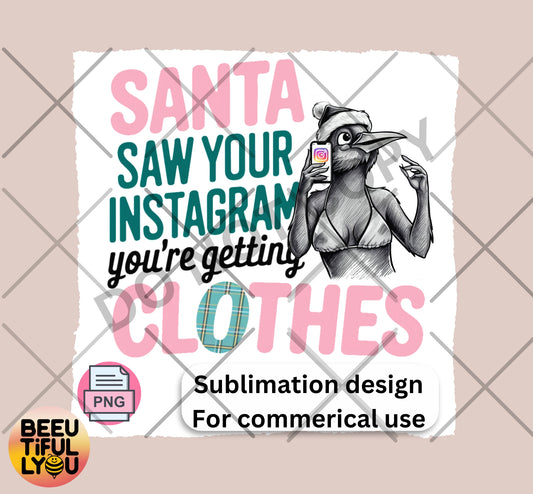 Santa Saw Your Instagram PNG | Funny Christmas Sublimation Design | Holiday Humor Art