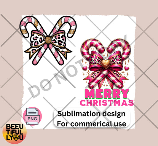 Leopard Print Candy Cane Christmas Sublimation Design - Pink and Gold Merry Christmas PNG for T-Shirts and Crafts