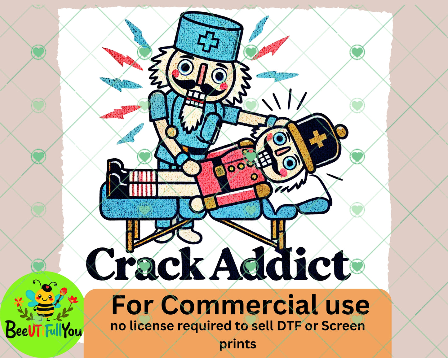 "Crack Addict" Funny Nutcracker Chiropractor PNG Design for DTF and Screen Printing - Commercial Use