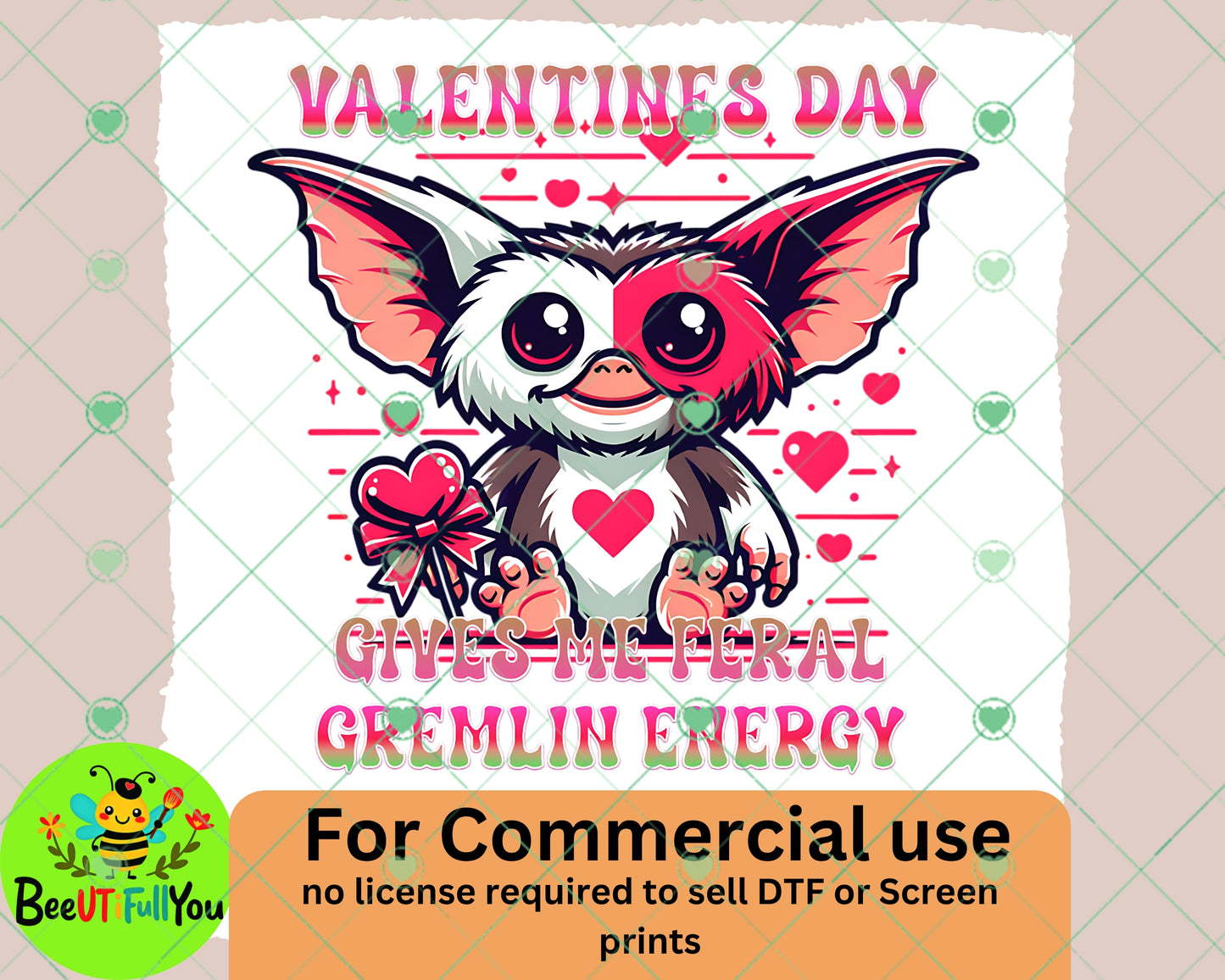 Valentine's Day Feral Gremlin Energy Digital Download PNG Design - Cute Gizmo with Heart