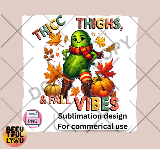 Thicc Thighs & Fall Vibes PNG | Funny Fall Sublimation Design | Pickle Fall Art