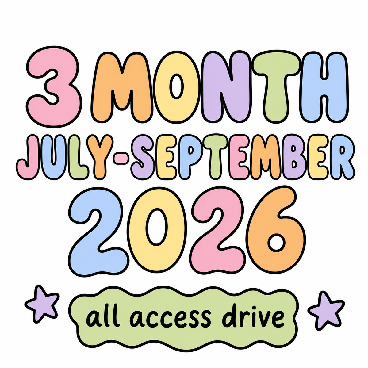 3 Month drive access,  July - September 2026
