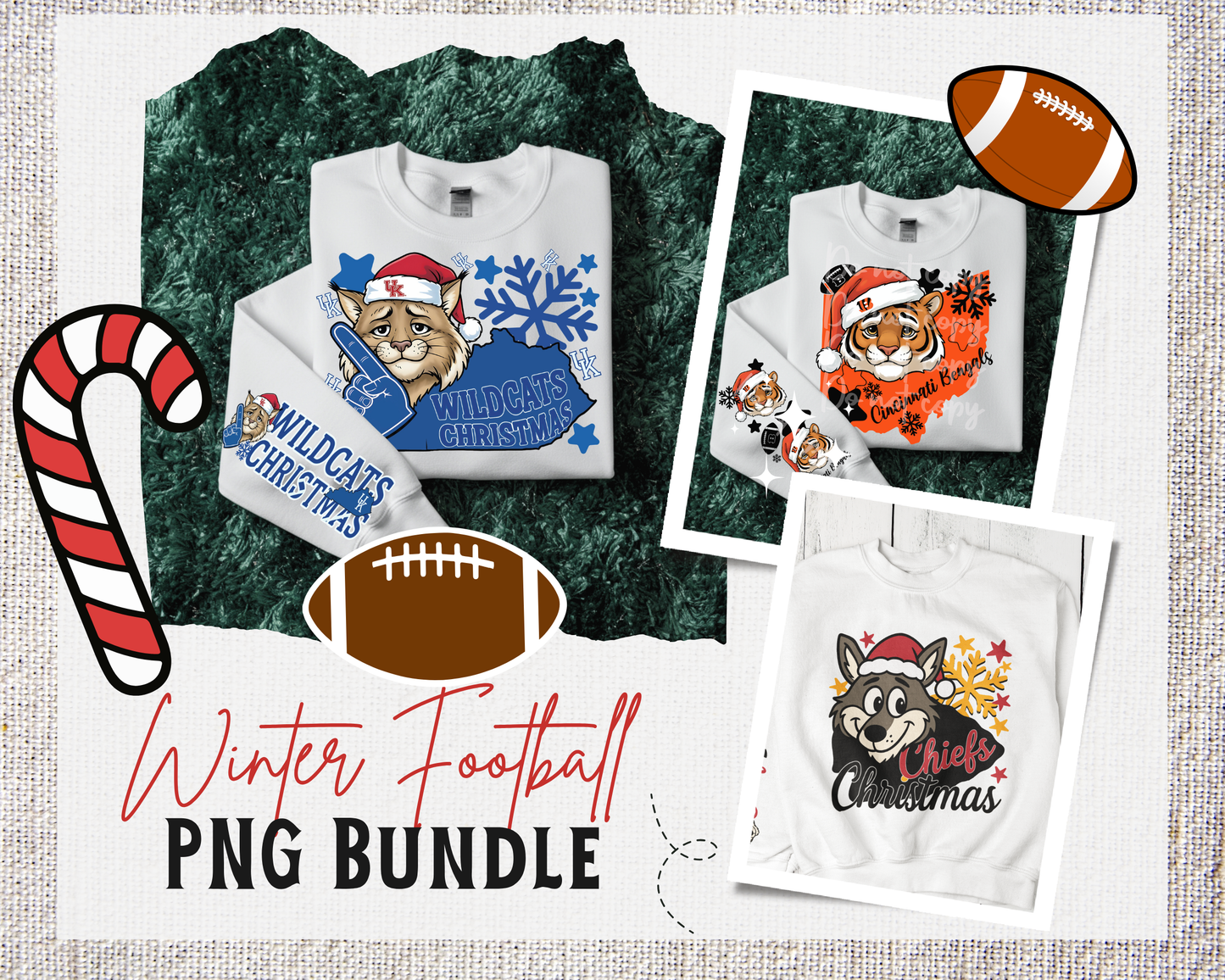 Winter Football PNG Bundle|Football time|Christmas theme