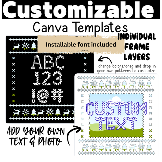 Ugly Christmas Sweater Canva Template + Installable OTF Font