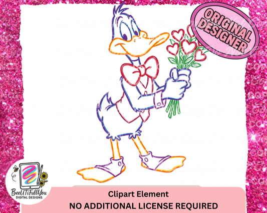 Valentine Cartoon Duck Clipart Element | Crayon Outline Doodle PNG | Commercial Use Included