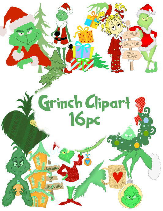 Grouch Christmas Clipart Bundle, 16PC