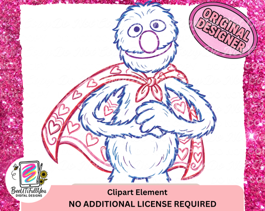 Valentine Monster Hero Clipart Element | Crayon Outline Doodle PNG | Commercial Use Included