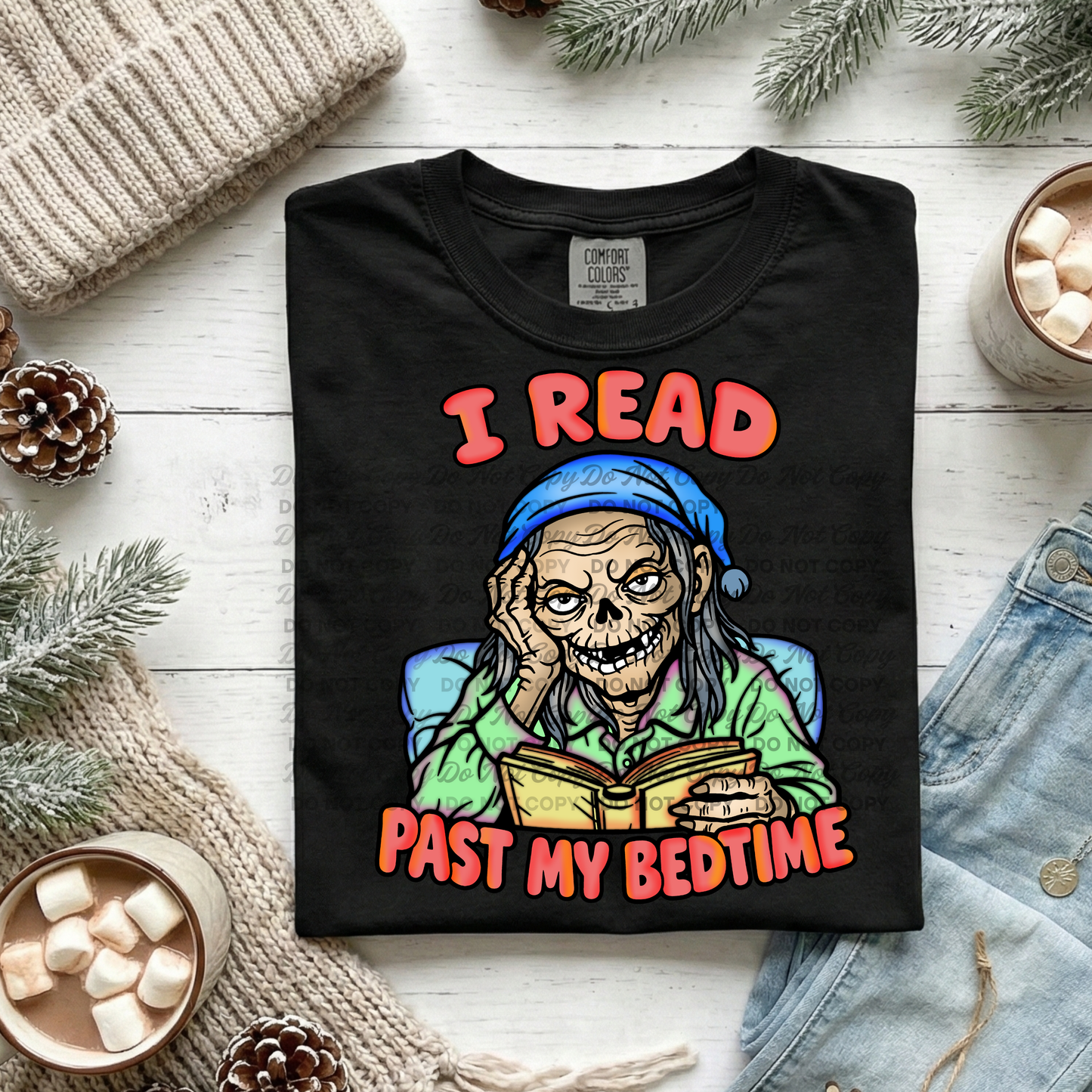 I Read Past My Bedtime Skeleton Reading Design | Funny Book Lover PNG | Dark Humor Reading Art | Digital Download