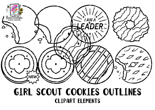 Girl Scout Cookie–Inspired Outline Clipart, Cookie Outline Elements, 2026 Cookie Season Designs