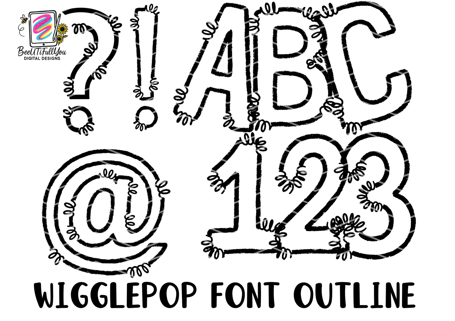 WigglePop Font Outline PNG, Build Your Own Font, A–Z Numbers & Symbols, Commercial Use Allowed