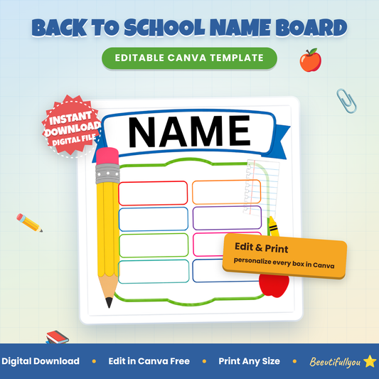 Back to School Name Board Canva Template, Editable Student Name Sign, Classroom Printable, Personalized School Board Digital Download