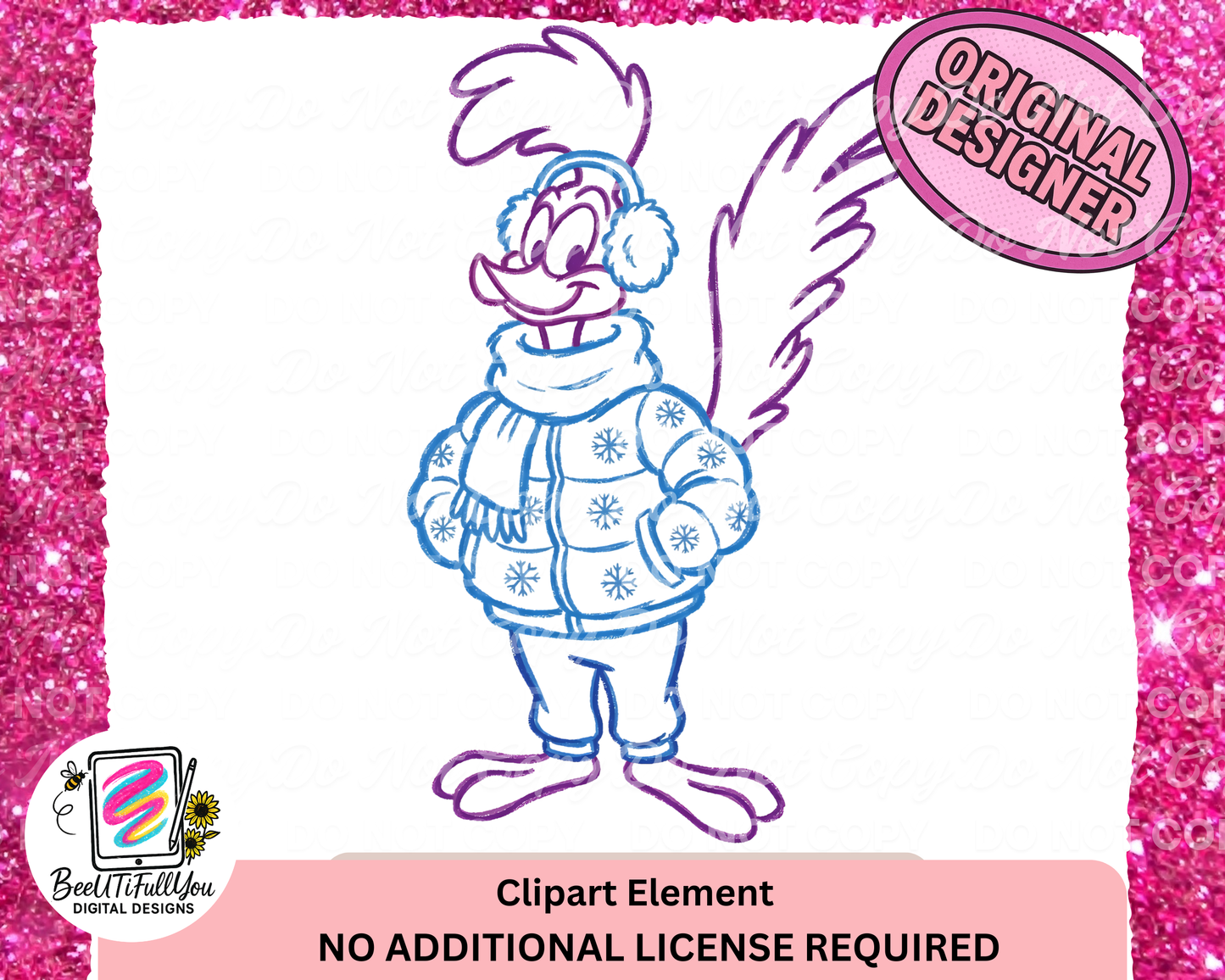 Winter Cartoon Bird Clipart Element | Crayon Outline Doodle PNG | Commercial Use Included