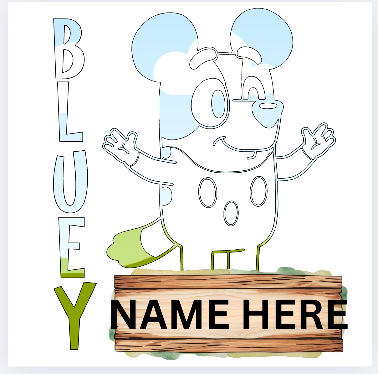 Custom Blue-Inspired Canva Frame | Editable Name Plate | Digital Download