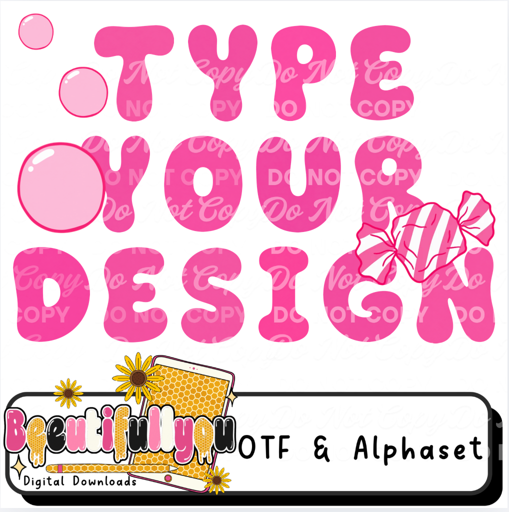 Bubblegum Pop Font Bundle | OTF Font & PNG Alpha Set | Bubblegum Clipart Bundle Included | Cute Girly Font | Pink Candy Font