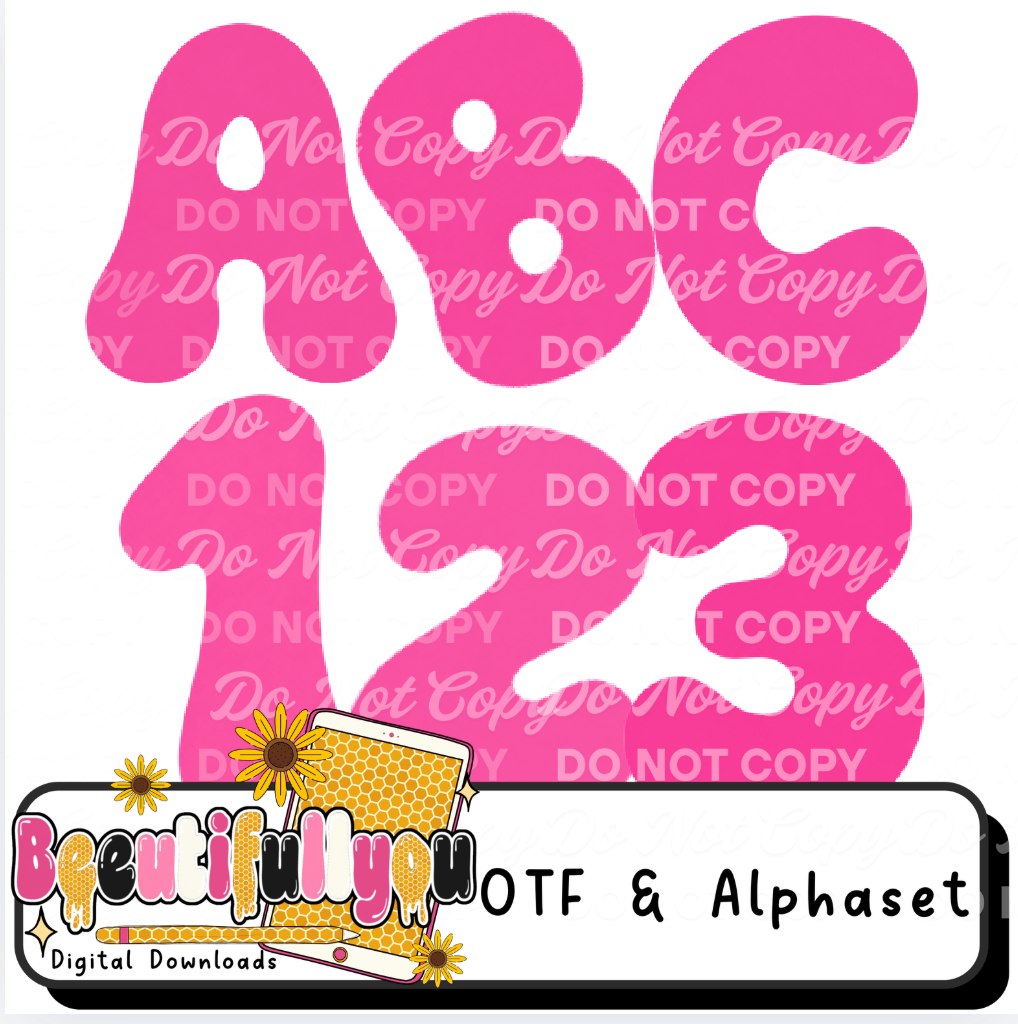 Bubblegum Pop Font Bundle | OTF Font & PNG Alpha Set | Bubblegum Clipart Bundle Included | Cute Girly Font | Pink Candy Font