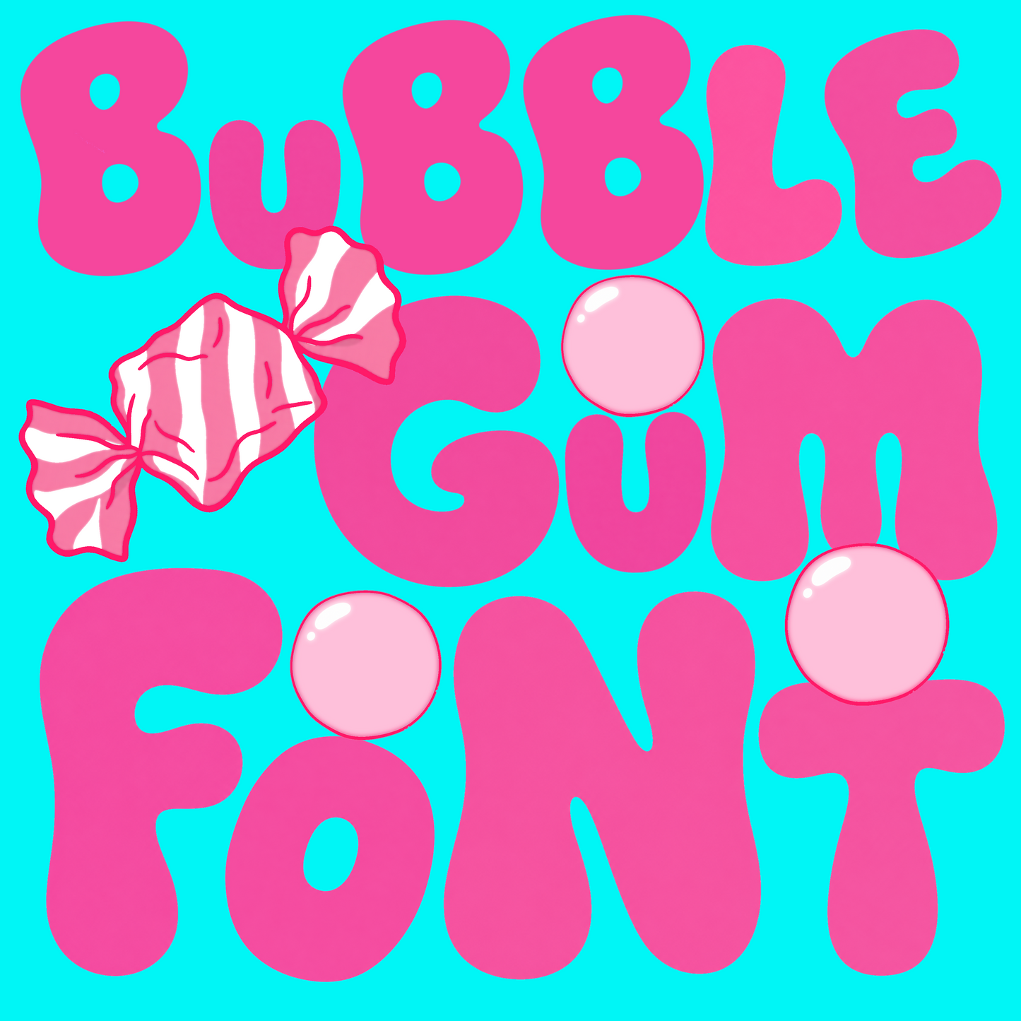 Bubblegum Pop Font Bundle | OTF Font & PNG Alpha Set | Bubblegum Clipart Bundle Included | Cute Girly Font | Pink Candy Font