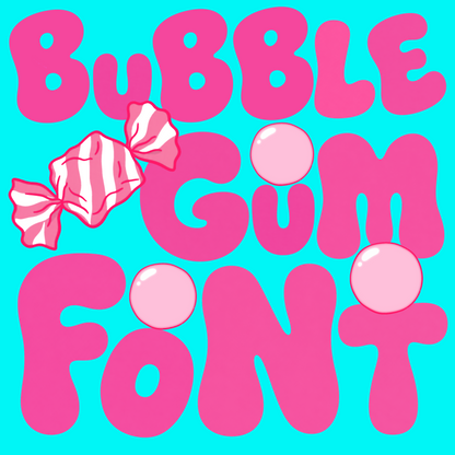 Bubblegum Pop Font Bundle | OTF Font & PNG Alpha Set | Bubblegum Clipart Bundle Included | Cute Girly Font | Pink Candy Font