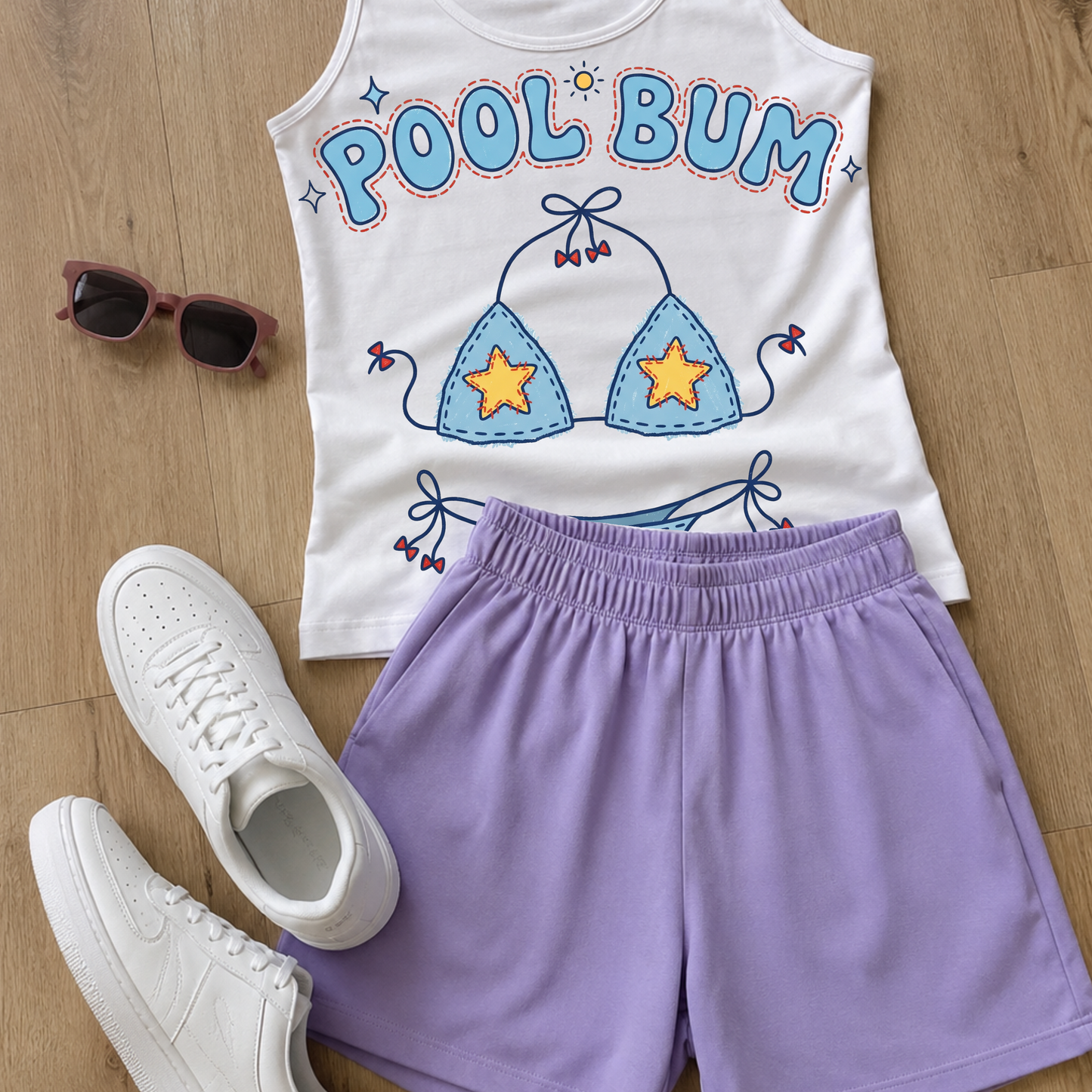 Pool Bum PNG | Patriotic Bikini Shirt Design | Funny Summer Beach Sublimation & DTF design Download | Black White & Color Versions