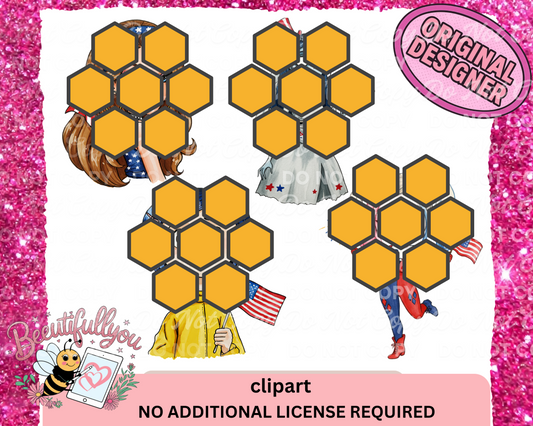 4th of July Girls Clipart | Patriotic Character Pack | 4 PNGs