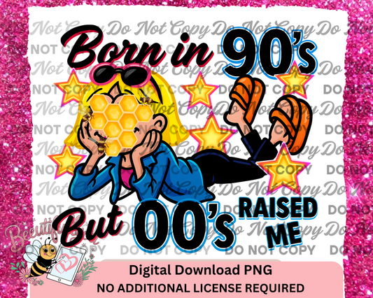 Born in the 90s But 00s Raised Me PNG – Retro Cartoon Digital Download for Millennial Shirt Designs