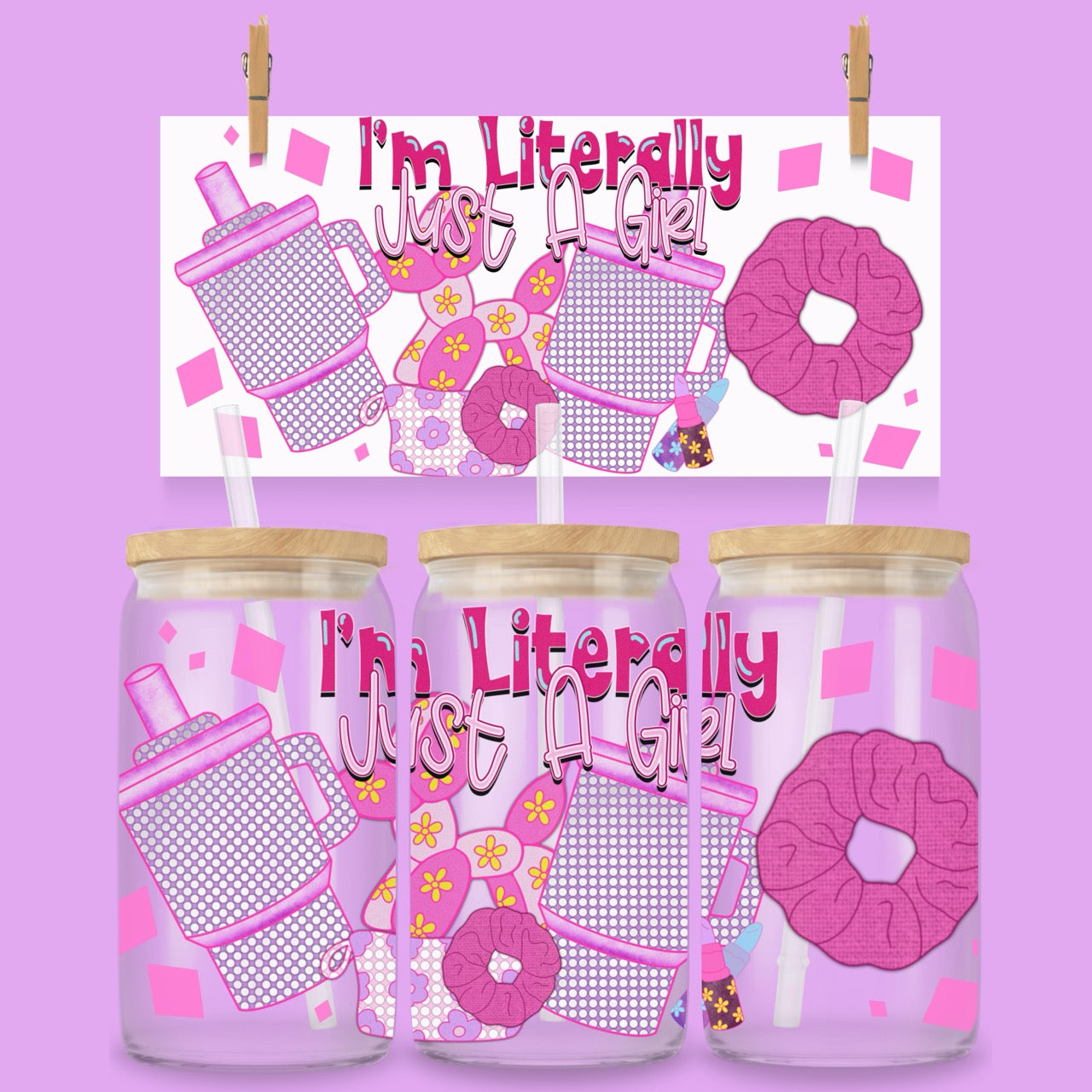 I’m Literally Just A Girl PNG Bundle | Shirt Design + Seamless Pattern + Tumbler Wrap + Libby Design | Digital Download