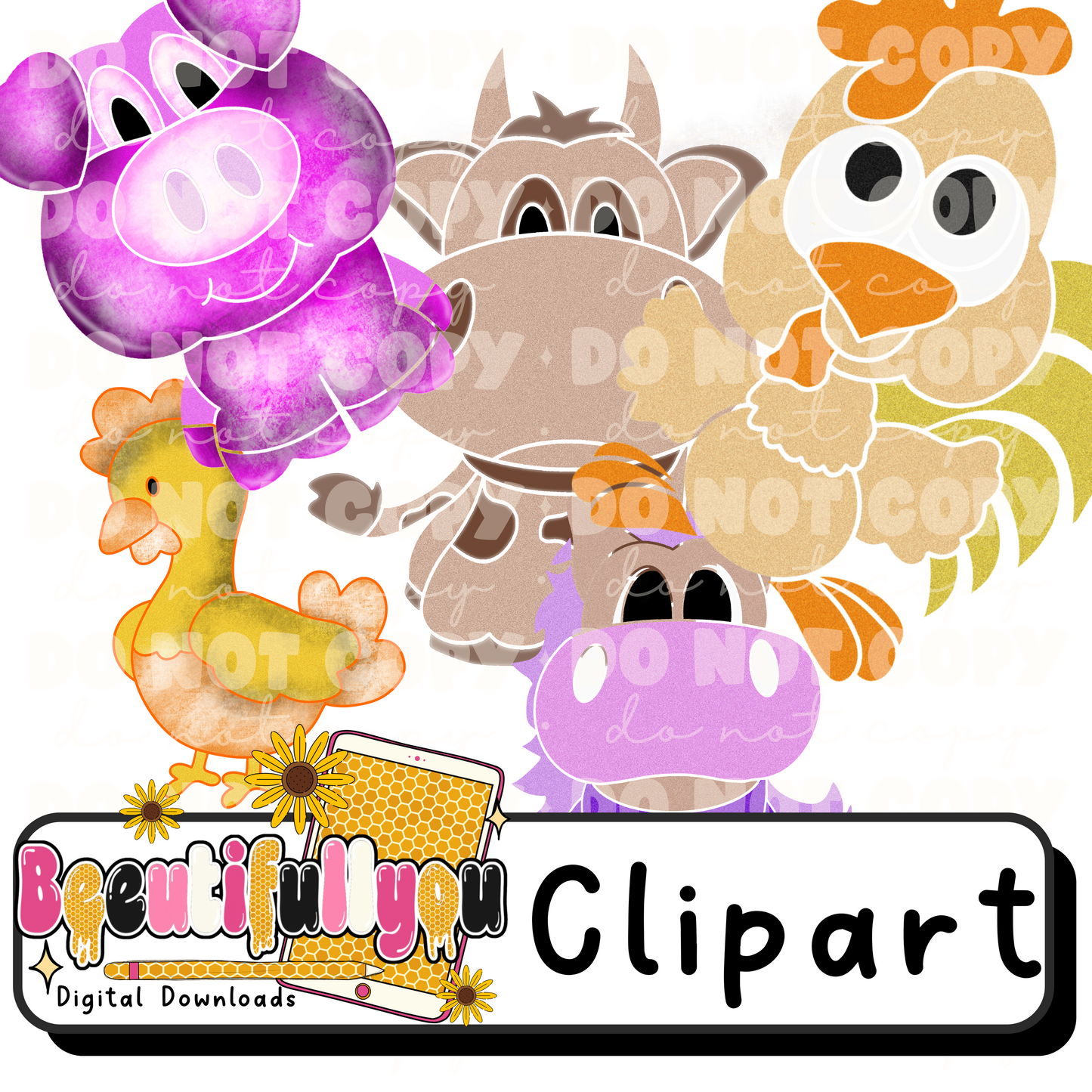 Farm Animal Clipart Bundle PNG | Cow, Chicken, Pig, Horse Clipart | Commercial Use Clipart | DIY Shirt & Sublimation Designs