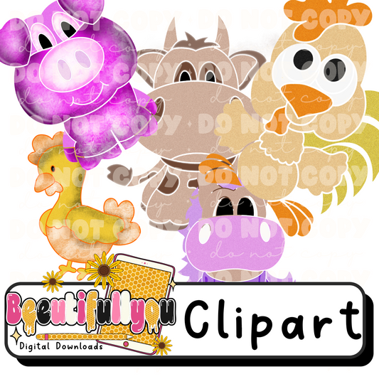 Farm Animal Clipart Bundle PNG | Cow, Chicken, Pig, Horse Clipart | Commercial Use Clipart | DIY Shirt & Sublimation Designs