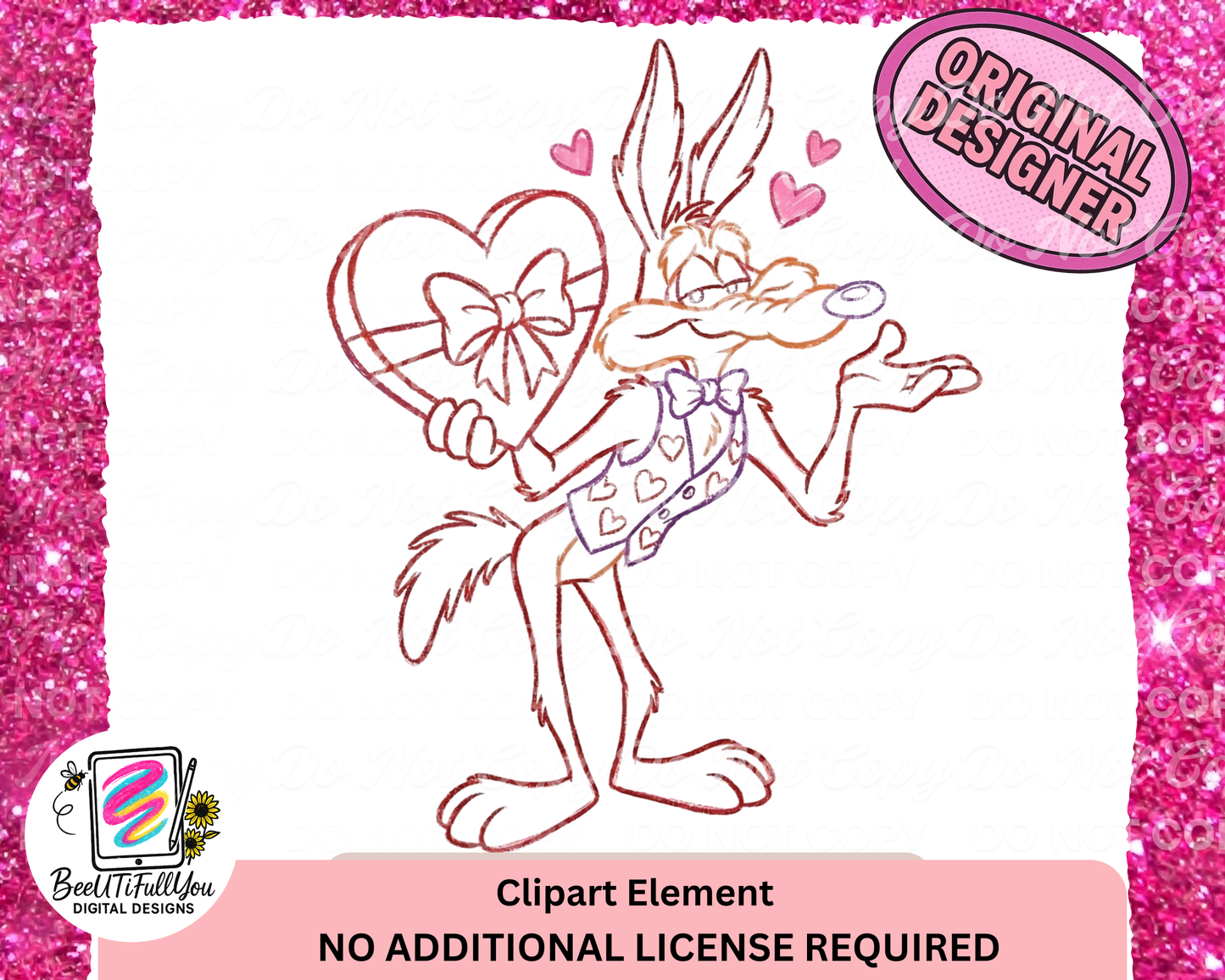 Valentine Coyote Clipart PNG | Love-Themed Cartoon Style Outline | Hand-Drawn Valentine Character | Shirt & Craft Design
