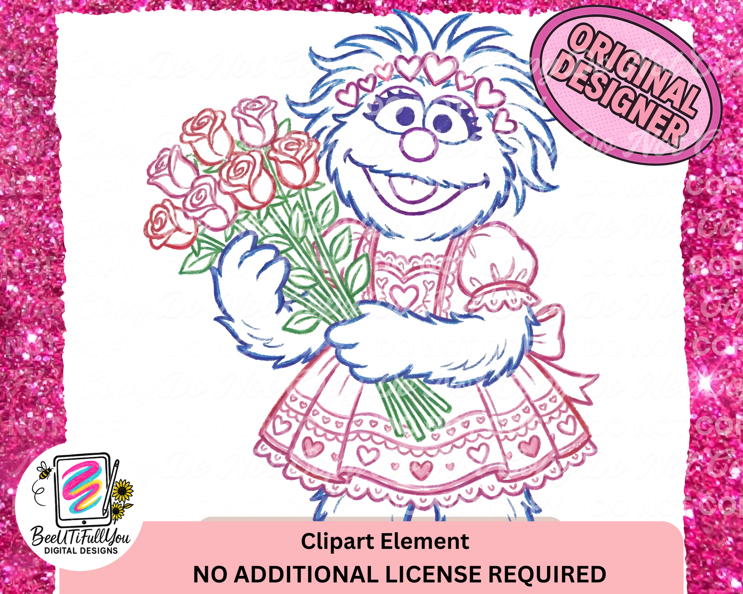 Valentine  Girl Clipart PNG | Crayon Sketch Style | Love Character Holding Roses | Valentine’s Day Digital Download | Commercial Use