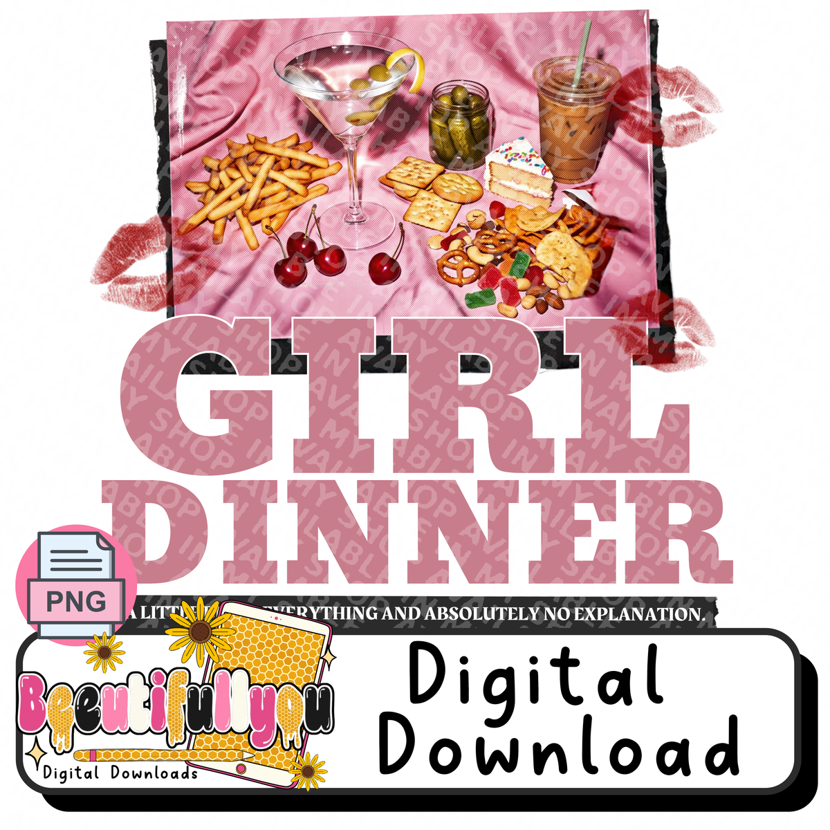 Girl Dinner Pink Snack Collage PNG Design